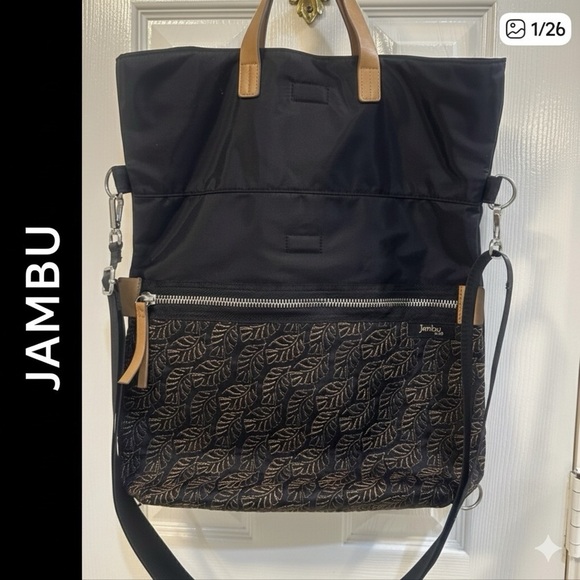 Jambu & Co Handbags - Jambu & Co Black and Brown Leaf Design 3 Way Crossbody Messenger Bag
